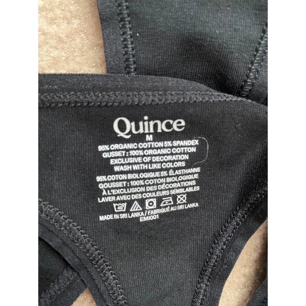 Quince Organic Cotton Thong Women M Black High Cut‎ Stretch Underwear